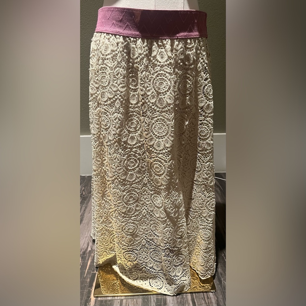 LulaRoe Midi Lace Skirt with Pink Waistband